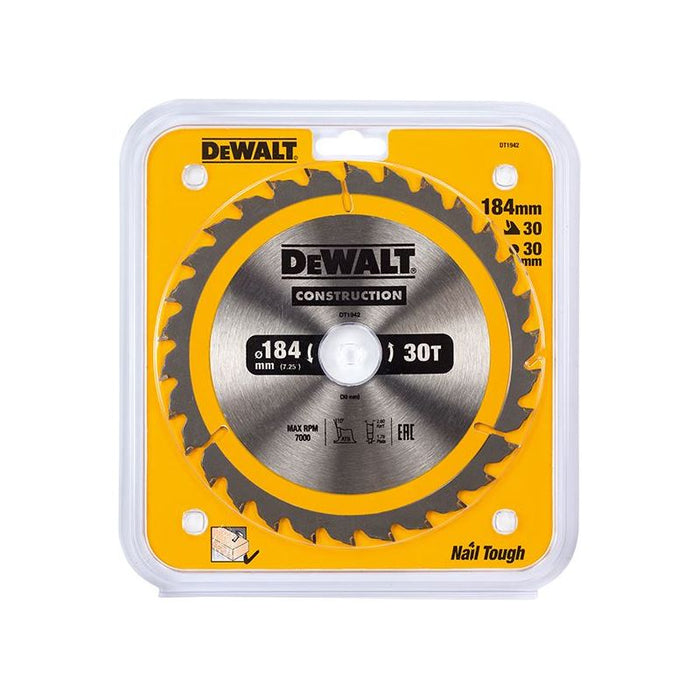 Dewalt Power Tools Portable Construction Circular Saw Blade 184 x 30mm x 30T DeWALT Power Tools - Town Tools