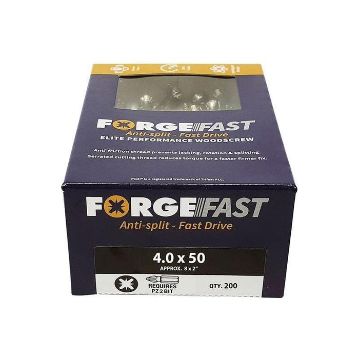 Forgefix ForgeFast Pozi Compatible Elite Performance Wood Screw ZY 4.0 x 50mm Box 200 ForgeFix - Town Tools
