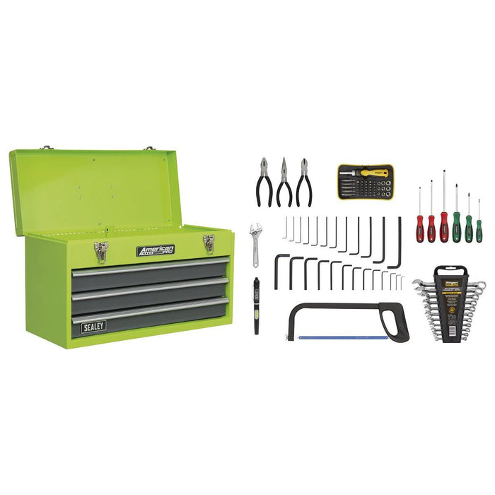 Sealey Portable Tool Chest 3 Drawer with Ball-Bearing Slides Hi-Vis & 93pc Tool Sealey - Town Tools 