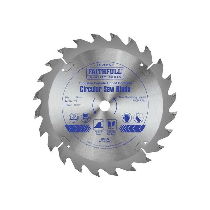 Faithfull TCT Cordless Trimsaw Blade 136 x 10mm x 24T POS Faithfull - Town Tools