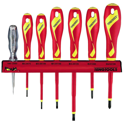 Teng Tools Insulated Screwdriver Set Flat & PH Wall Rack 7 Pieces Teng Tools - Town Tools 