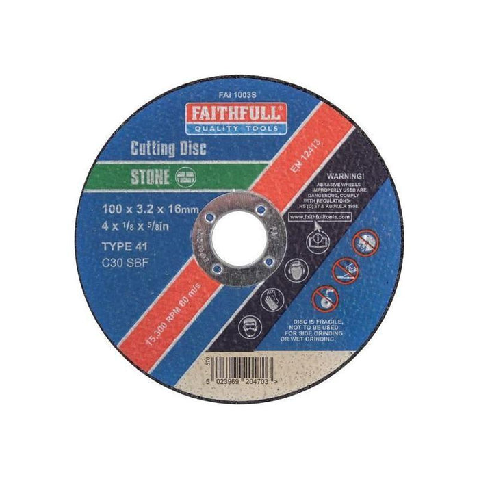 Faithfull Stone Cut Off Disc 100 x 3.2 x 16mm Faithfull - Town Tools