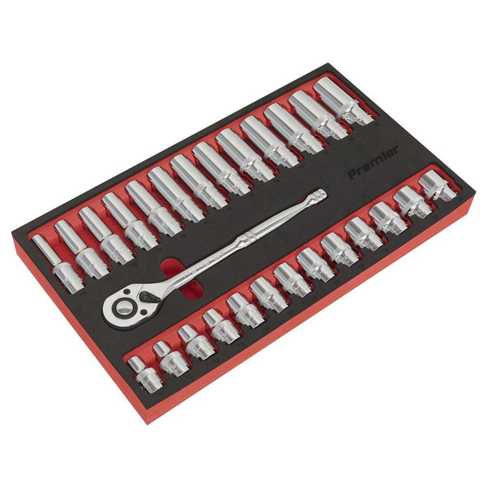 Sealey Ratchet Wrench & Socket Set 27pc 1/2"Sq Drive AK66723 Sealey - Town Tools 