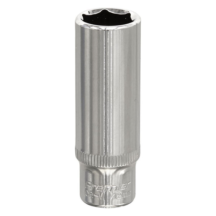 Sealey WallDrive Socket 12mm Deep 1/4"Sq Drive Fully Polished SP1412D Sealey - Town Tools 