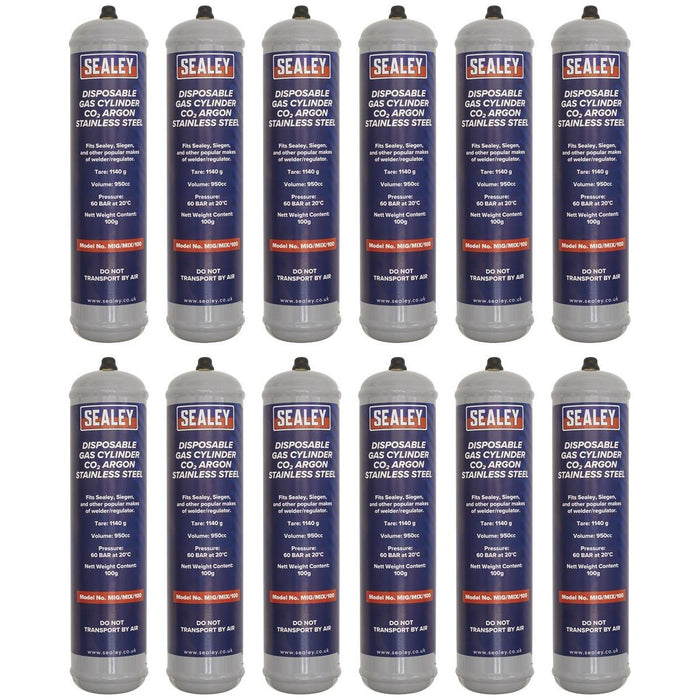 Sealey Disposable Carbon Dioxide/Argon Gas Cylinder 100g - Box of 12 Sealey - Town Tools 