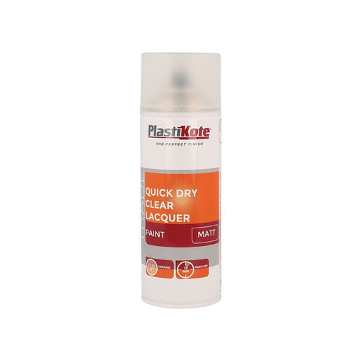 Plastikote Trade Quick Dry Clear Lacquer Spray Matt 400ml PlastiKote - Town Tools