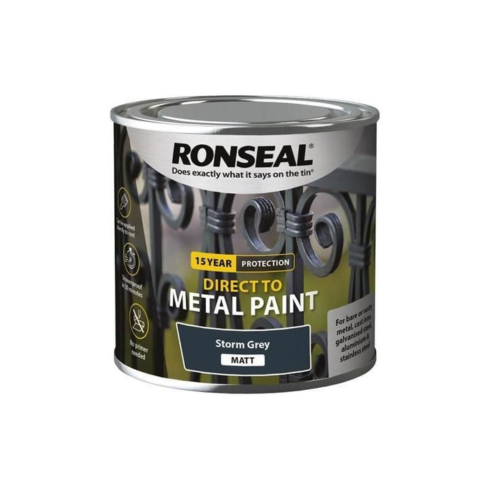 Ronseal Direct to Metal Paint Storm Grey Matt 250ml Ronseal - Town Tools