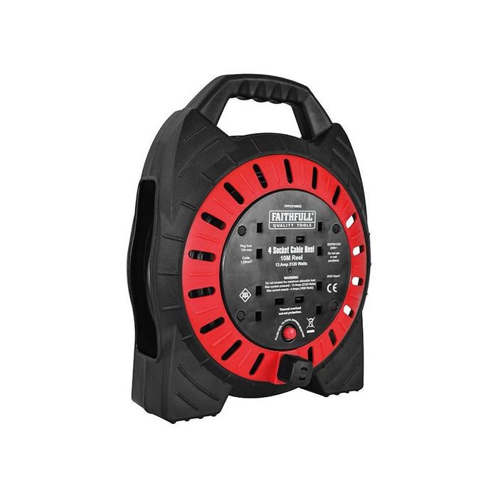 Faithfull Power Plus Semi-Enclosed Cable Reel 240V 13A 4-Socket 10m Faithfull Power Plus - Town Tools