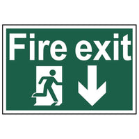 Scan Fire Exit Running Man Arrow Down - PVC Sign 300 x 200mm