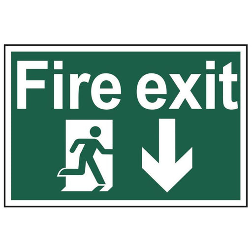Scan Fire Exit Running Man Arrow Down - PVC Sign 300 x 200mm Scan - Town Tools