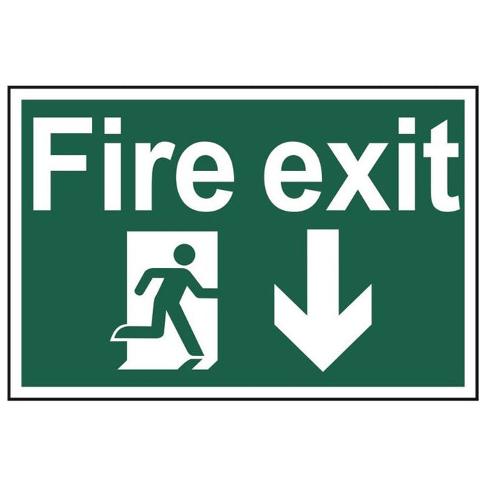 Scan Fire Exit Running Man Arrow Down - PVC Sign 300 x 200mm Scan - Town Tools
