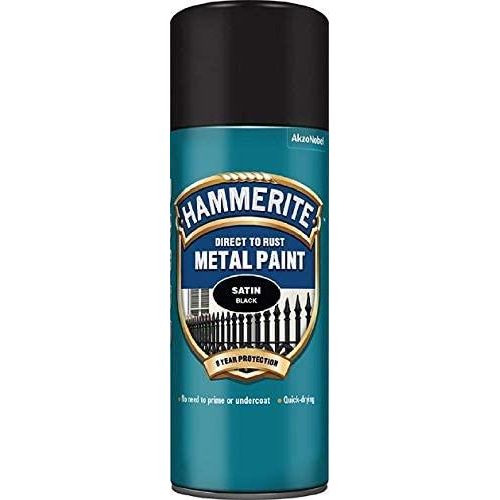 3X 400ml  Hammerite SATIN BLACK Direct to Rust Metal Spray Paint Aerosol 400ml Hammerite - Town Tools 