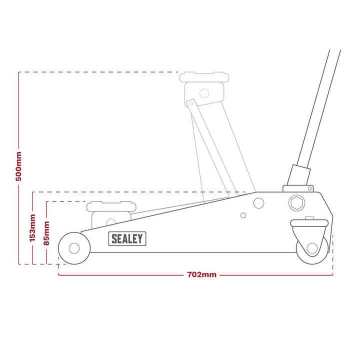 Sealey Low Profile Trolley Jack with Rocket Lift 3 Tonne - Red 3000LE Sealey - Town Tools 