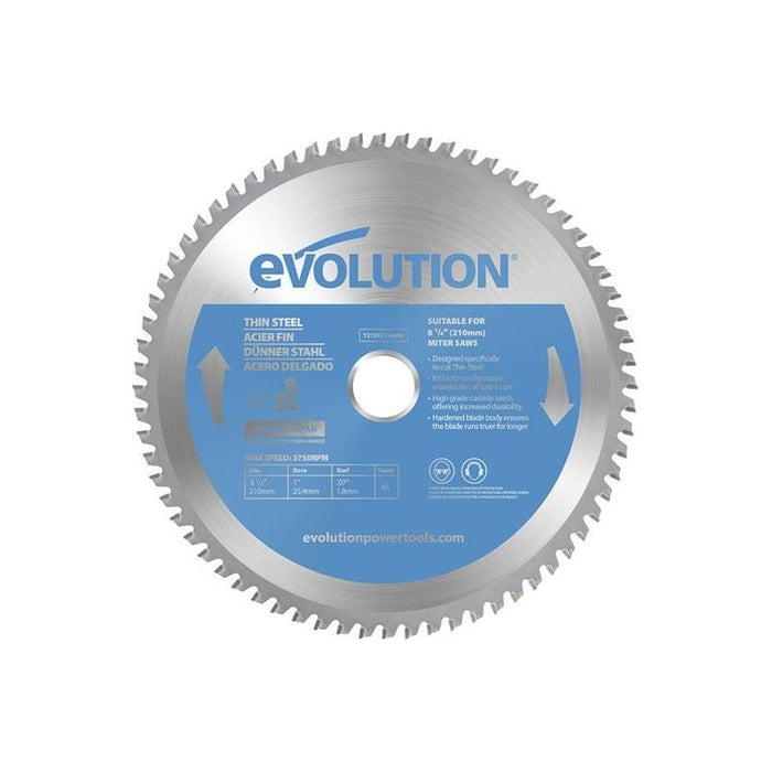 Evolution Thin Steel Cutting Mitre Saw Blade 210 x 25.4mm x 68T Evolution - Town Tools
