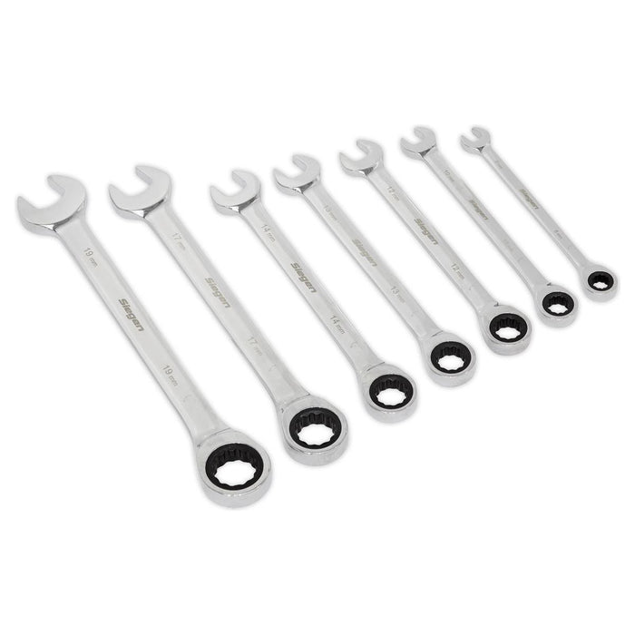 Sealey Ratchet Combination Spanner Set 7pc Metric S01142 Sealey - Town Tools 