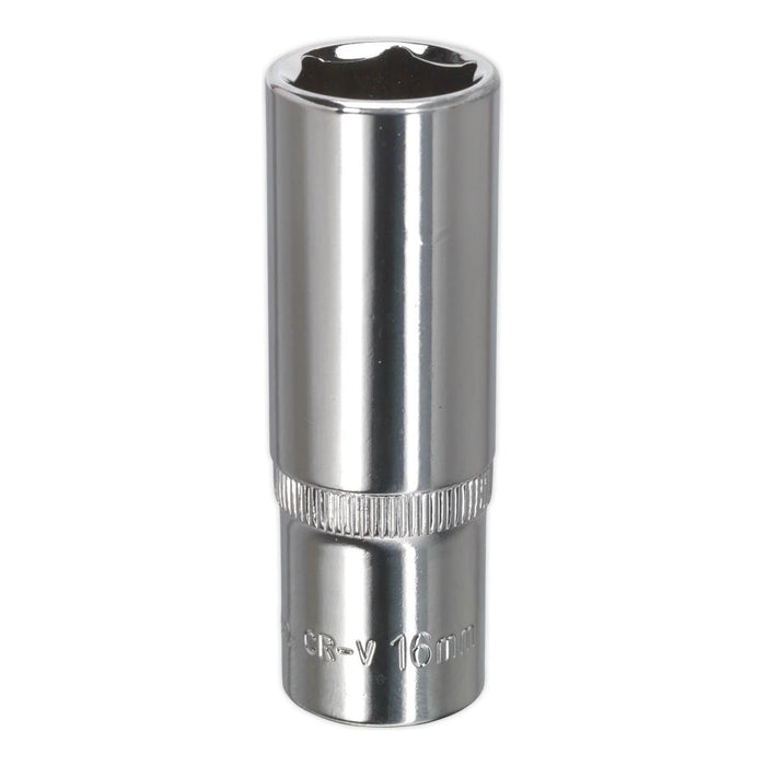 Sealey WallDrive Socket 16mm Deep 3/8"Sq Drive Fully Polished SP3816D Sealey - Town Tools 