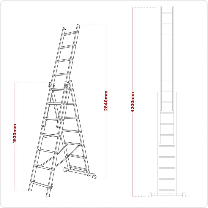 Sealey Extension Combination Ladder 3 x 7 Aluminium - BS EN 131 ACL307 Sealey - Town Tools 
