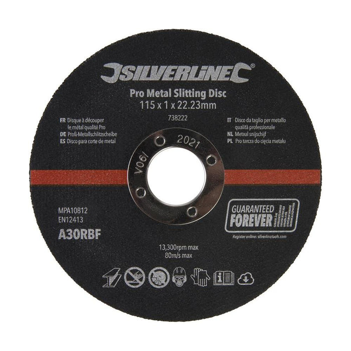 Silverline Pro Metal Slitting Disc 10pk 115 x 1 x 22.23mm Silverline - Town Tools 