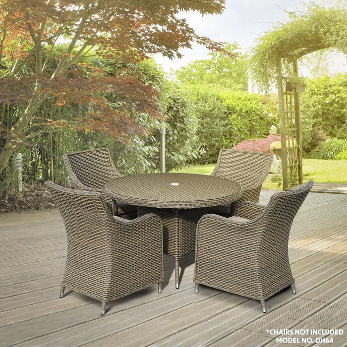 Dellonda Chester Rattan Wicker Round Outdoor Dining Table Tempered Glass Top