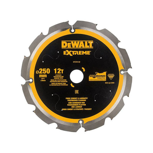 Dewalt Power Tools Extreme PCD Fibre Cement Saw Blade 250 x 30mm x 12T DeWALT Power Tools - Town Tools