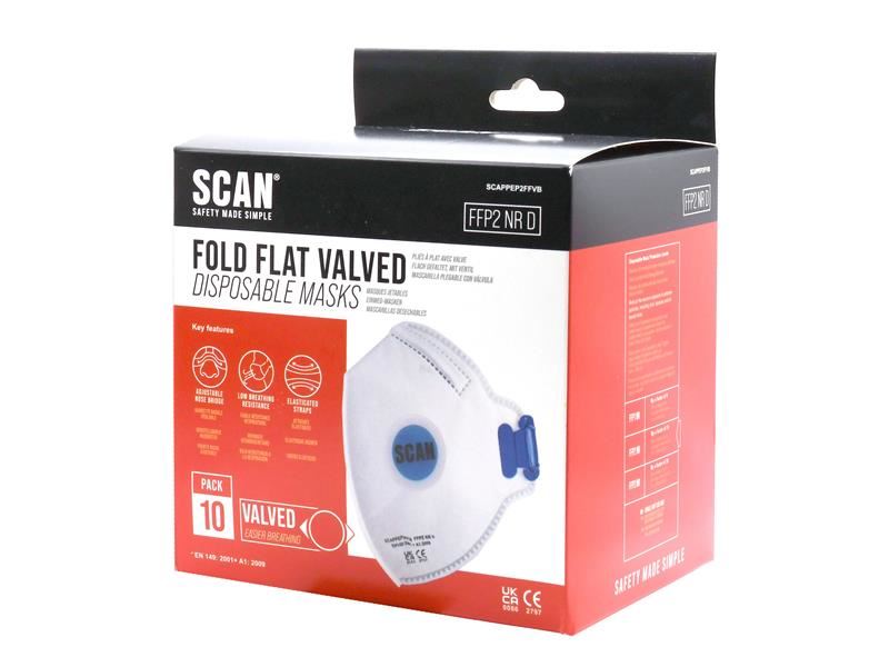Scan Fold Flat Disposable Mask Valved FP2 Protection (Pack 10) Scan - Town Tools