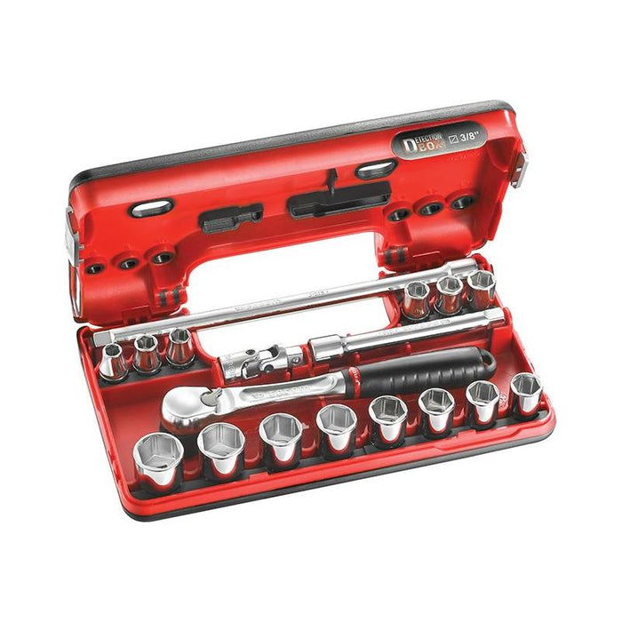 Facom 3/8in Drive 6-Point Detection Box Socket Set, 18 Piece Facom - Town Tools