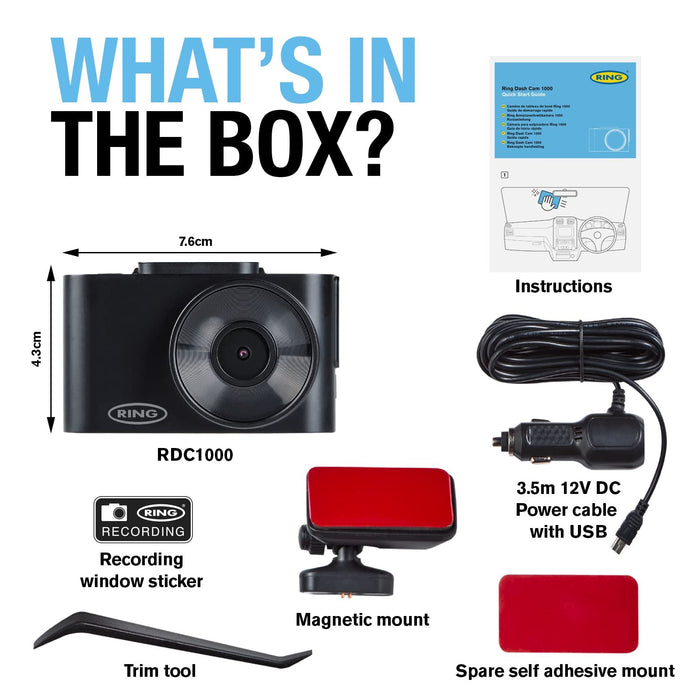 Ring Automotive RDC1000 Dash Cam WiFi HD 720p 30fps 2" Screen G-Sensor front car Ring Automotive - Town Tools 