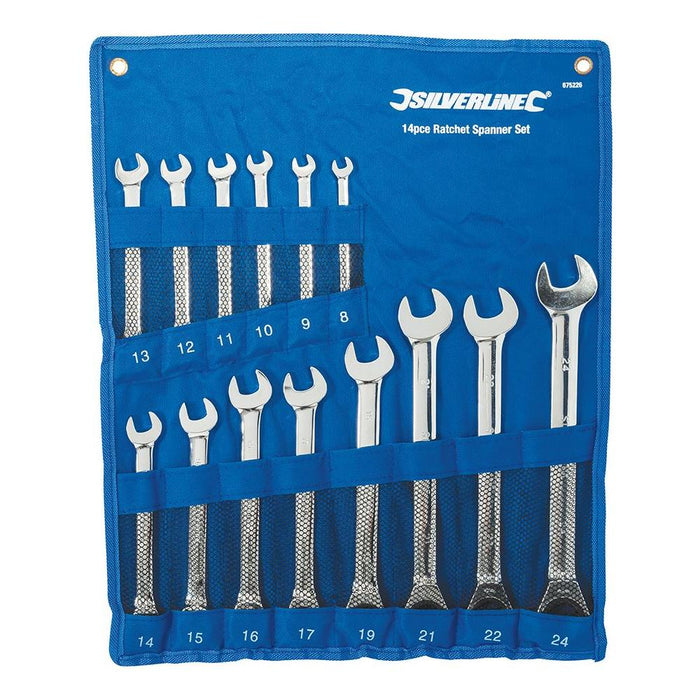 Silverline Fixed Head Ratchet Spanner Set 14pce 8 - 24mm Silverline - Town Tools 