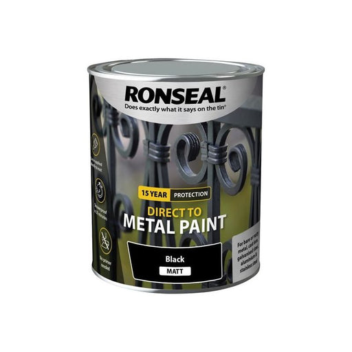 Ronseal Direct to Metal Paint Black Matt 750ml Ronseal - Town Tools