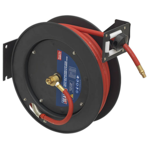 Sealey Retractable Air Hose Metal Reel 15m10mm ID Rubber Hose SA841 Sealey - Town Tools 