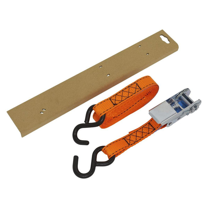 Sealey Ratchet Tie Down 25mm x 5m Polyester Webbing S-Hook With Corner Protector Sealey - Town Tools 