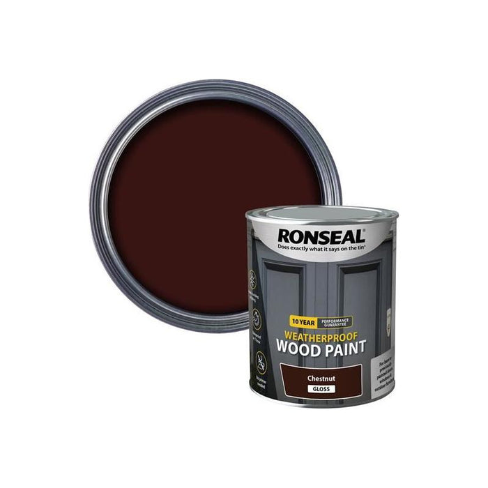 Ronseal 10 Year Weatherproof Wood Paint Chestnut Gloss 750ml Ronseal - Town Tools
