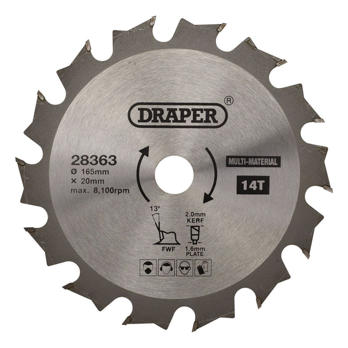 Draper TCT Multi-Purpose Circular Saw Blade, 165 x 20mm, 14T 28363