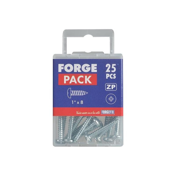 Forgefix Self-Tapping Screw Pozi Compatible Pan Head ZP 1in x 8 ForgePack 25 ForgeFix - Town Tools