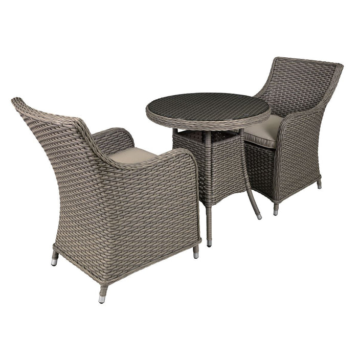 Dellonda Chester Rattan Wicker Outdoor Dining Set Tempered Glass Tabletop 3pc