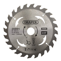 Draper TCT Circular Saw Blade for Wood, 185 x 25.4mm, 24T - SBW4