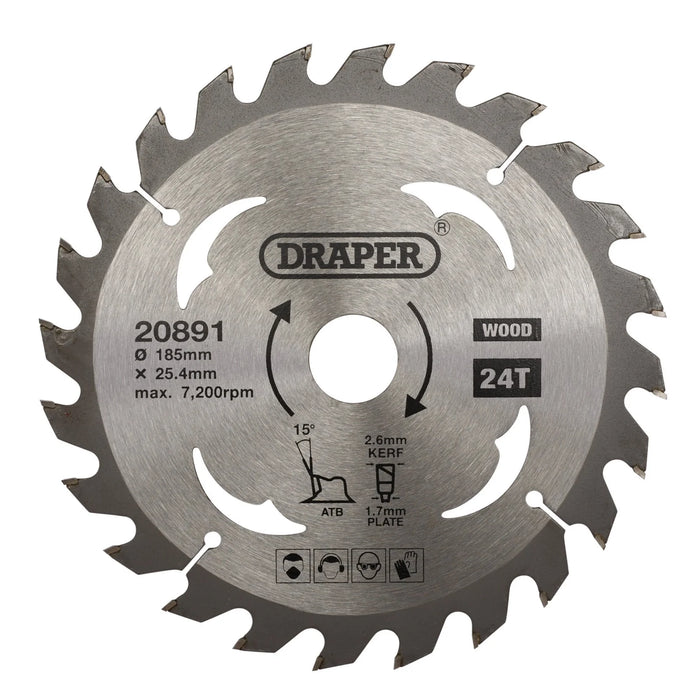 Draper TCT Circular Saw Blade for Wood, 185 x 25.4mm, 24T - SBW4