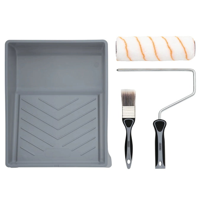 Draper Medium Pile Polyester Paint Roller and Brush Set with Soft Grip (4 Piece)