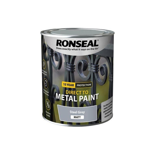 Ronseal Direct to Metal Paint Steel Grey Matt 750ml Ronseal - Town Tools