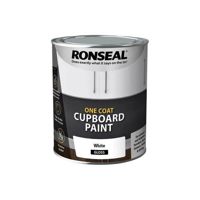 Ronseal One Coat Cupboard Paint White Gloss 750ml Ronseal - Town Tools
