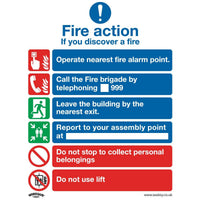Sealey Safe Conditions Safety Sign Fire Action With Lift Rigid Plastic Pack of 1