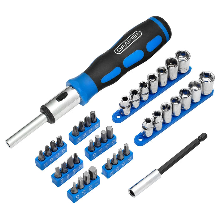 Draper Ratchet Screwdriver Socket and Bit Set, 1/4" Sq. Dr. (40 Piece) - 865/40