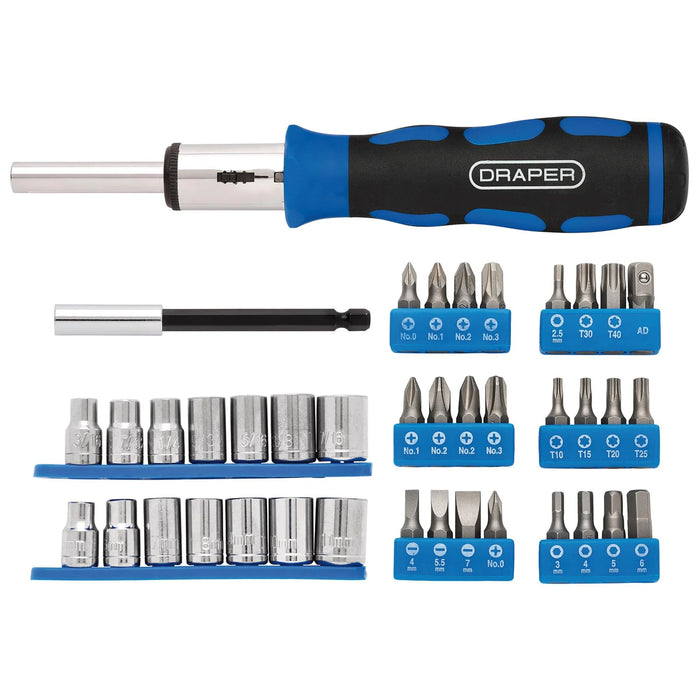 Draper Ratchet Screwdriver Socket and Bit Set, 1/4" Sq. Dr. (40 Piece) - 865/40