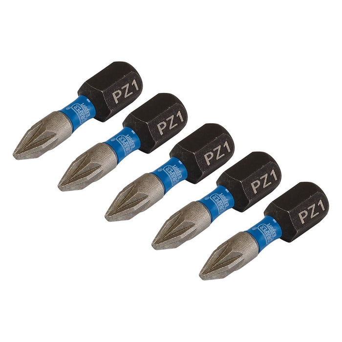 Draper Expert PZ-Type Impact Screwdriver Bits, No.1 x 25mm, 1/4" Hex (Pack of 5) Draper - Town Tools 