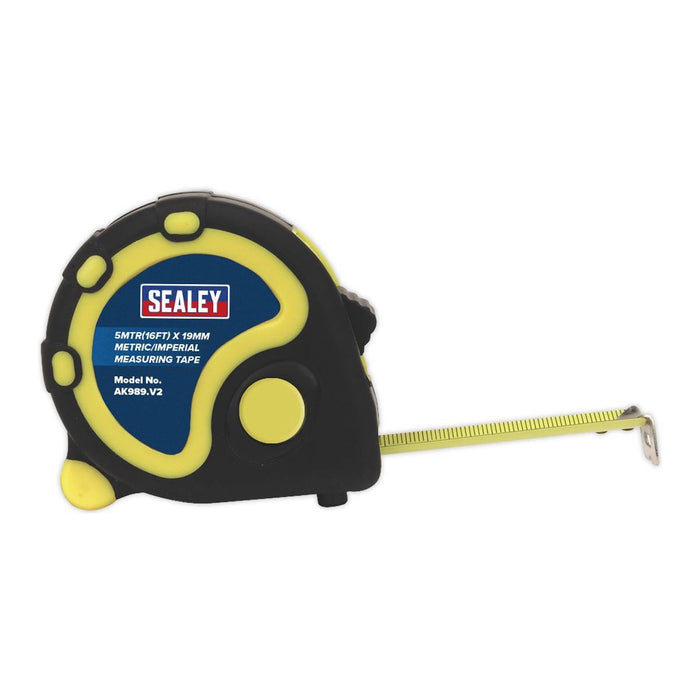 Sealey Rubber Tape Measure 5m(16ft) x 19mm Metric/Imperial AK989 Sealey - Town Tools 