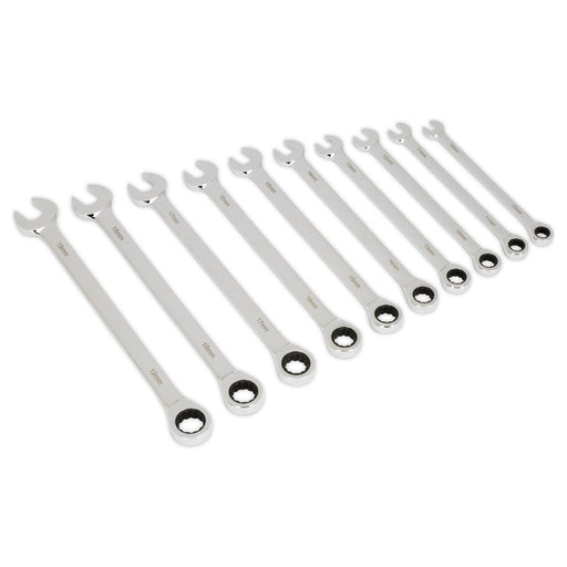 Sealey Combination Ratchet Spanner Set 10Pc Extra-Long Me Sealey - Town Tools 