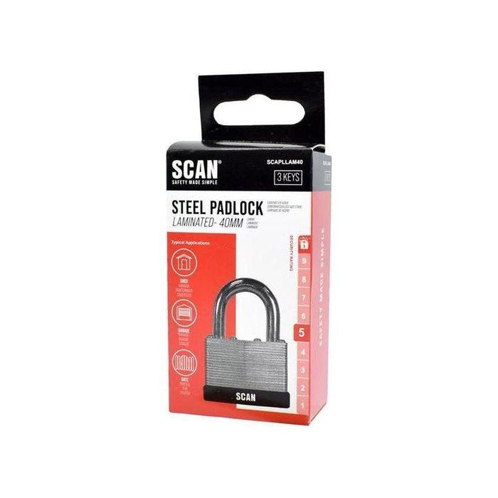 Scan Laminated Steel Padlock 40mm Scan - Town Tools