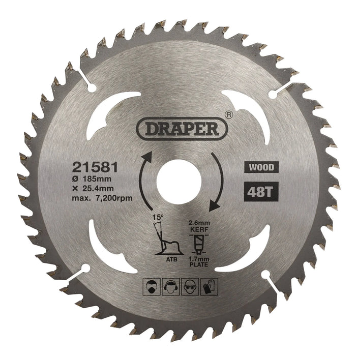 Draper TCT Circular Saw Blade for Wood, 185 x 25.4mm, 48T - SBW5
