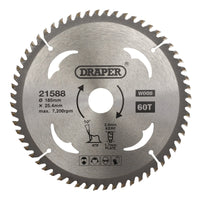 Draper TCT Circular Saw Blade for Wood, 185 x 25.4mm, 60T - SBW6