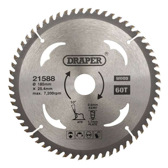 Draper TCT Circular Saw Blade for Wood, 185 x 25.4mm, 60T - SBW6